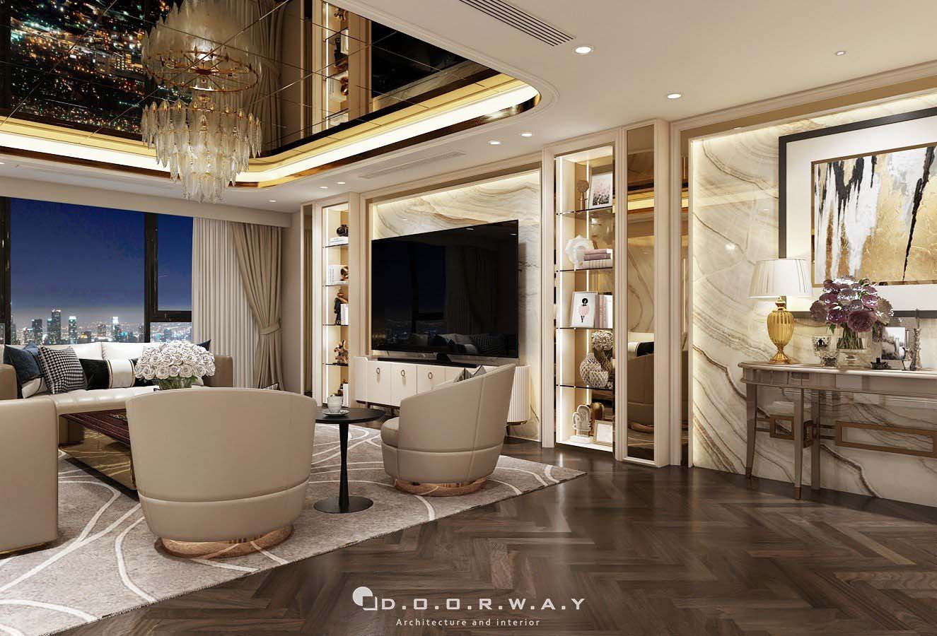 thiết kế nội thất phòng khách nhà phố nghĩa tân